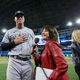 TORONTO, ON - SEPTEMBER 28: Aaron Judge #99 of the New York Yankees does a post-game interview after hitting his 61st home run of the season in the seventh inning against the Toronto Blue Jays at Rogers Centre on September 28, 2022, in Toronto, Ontario, Canada. Judge has now tied Roger Maris for the American League record.